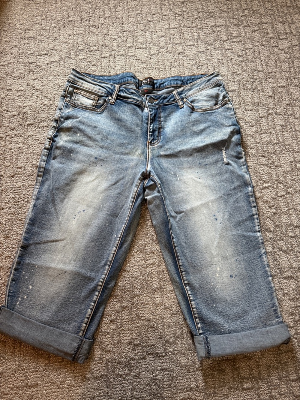 Faded Glory Light Blue Distressed Boyfriend Jeans with Roll Cuff